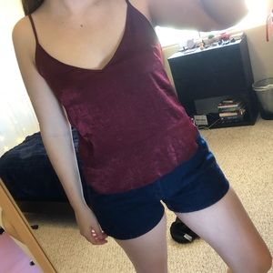 metallic red backless top